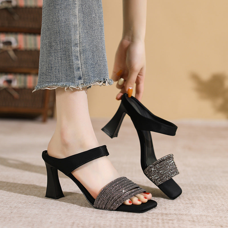 Women's Chunky Heel Slip-On Slippers – Breathable Platform Mules