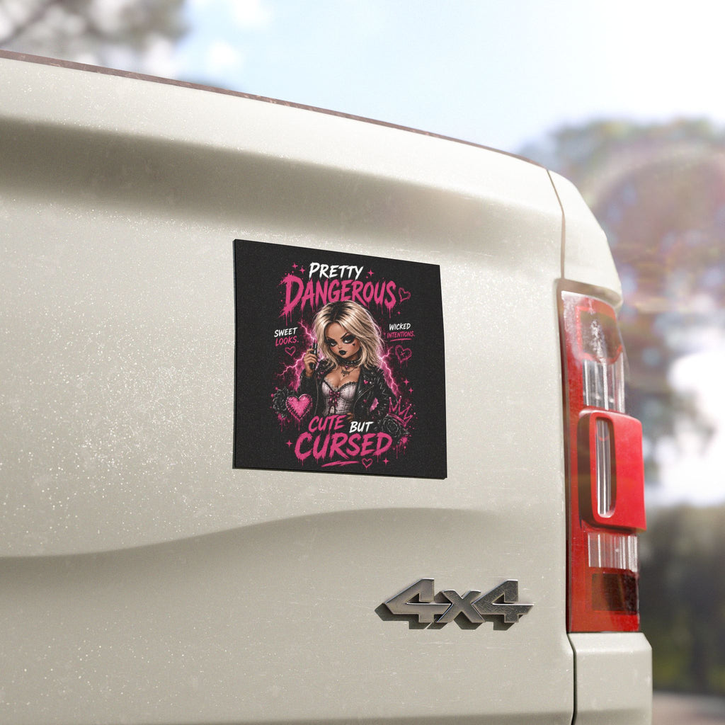 Car Magnet — "Pretty Dangerous, Cute But Cursed" Gothic Girl Design