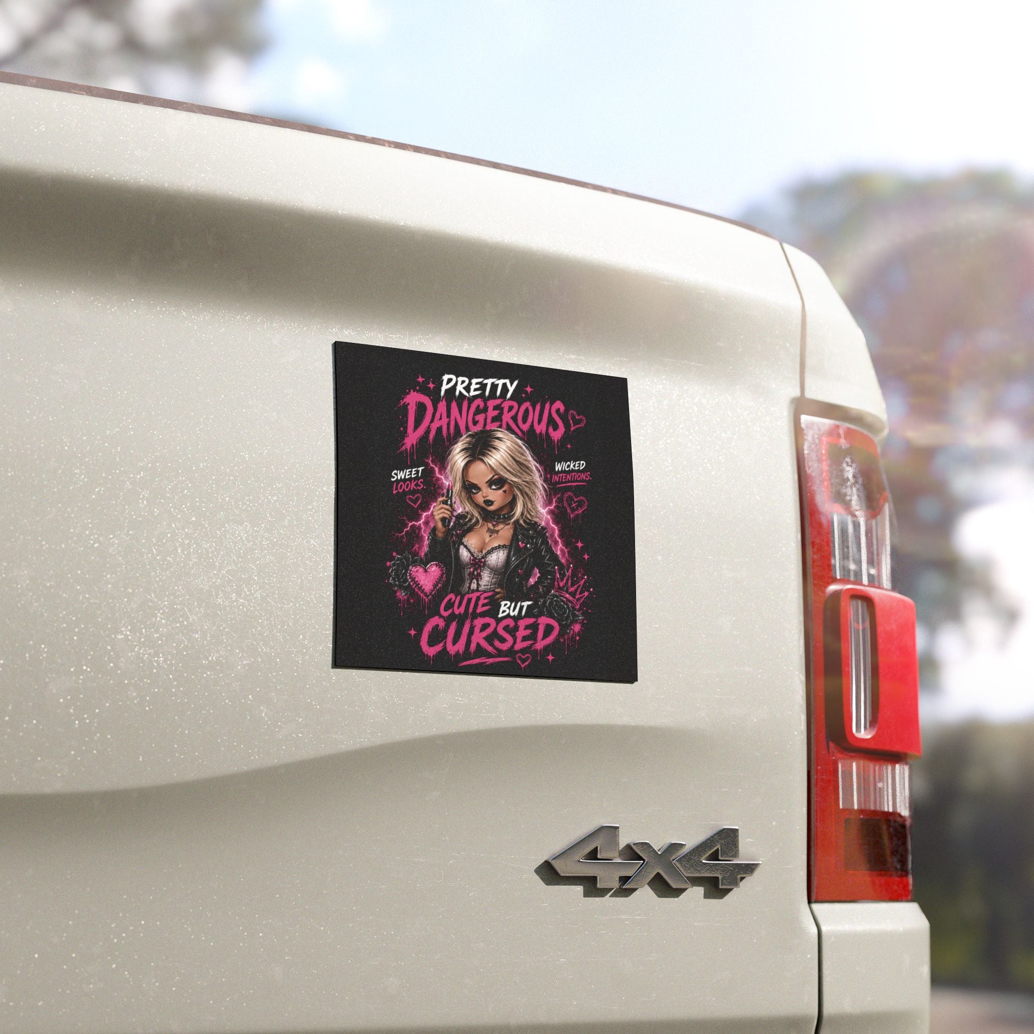 Car Magnet — "Pretty Dangerous, Cute But Cursed" Gothic Girl Design