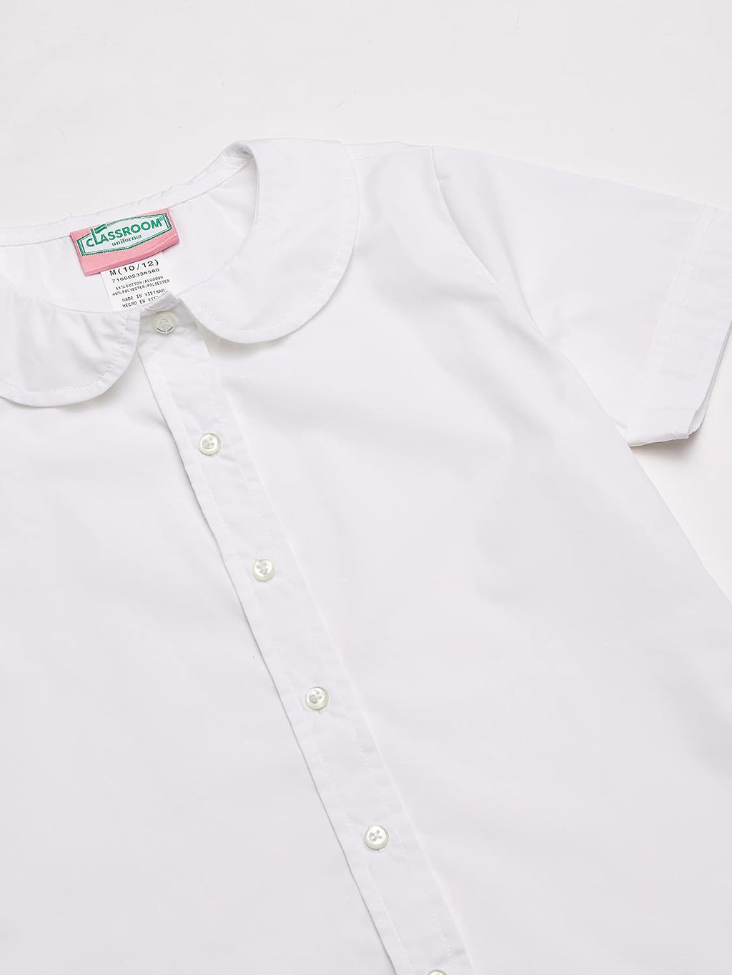 Classroom Uniforms Girls Short Sleeve Peter Pan Collar Blouse, White Button Front School Uniform Shirt
