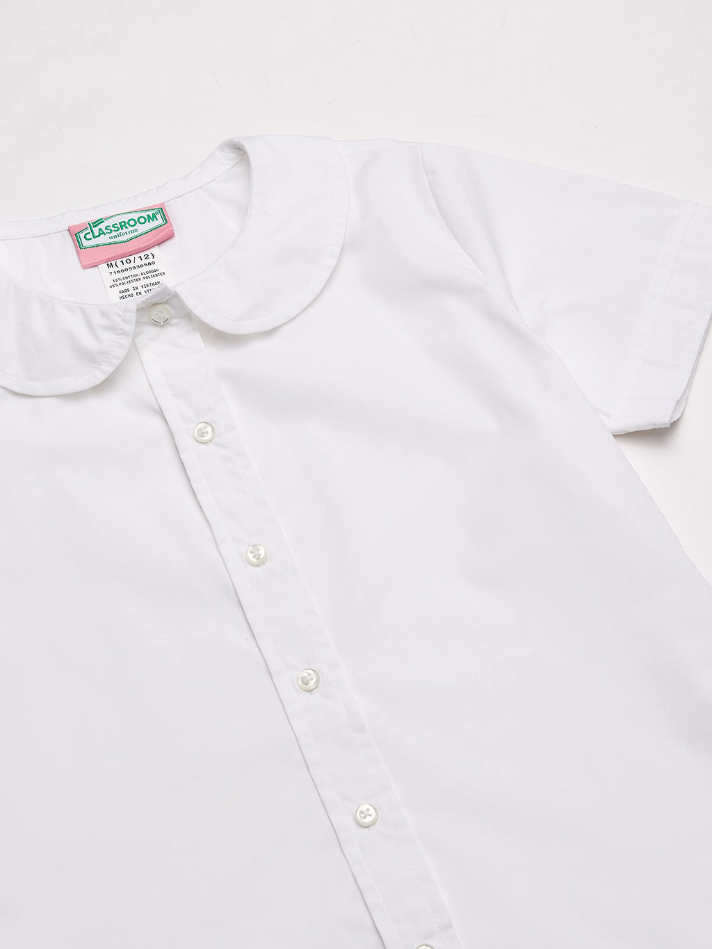 Classroom Uniforms Girls Short Sleeve Peter Pan Collar Blouse, White Button Front School Uniform Shirt