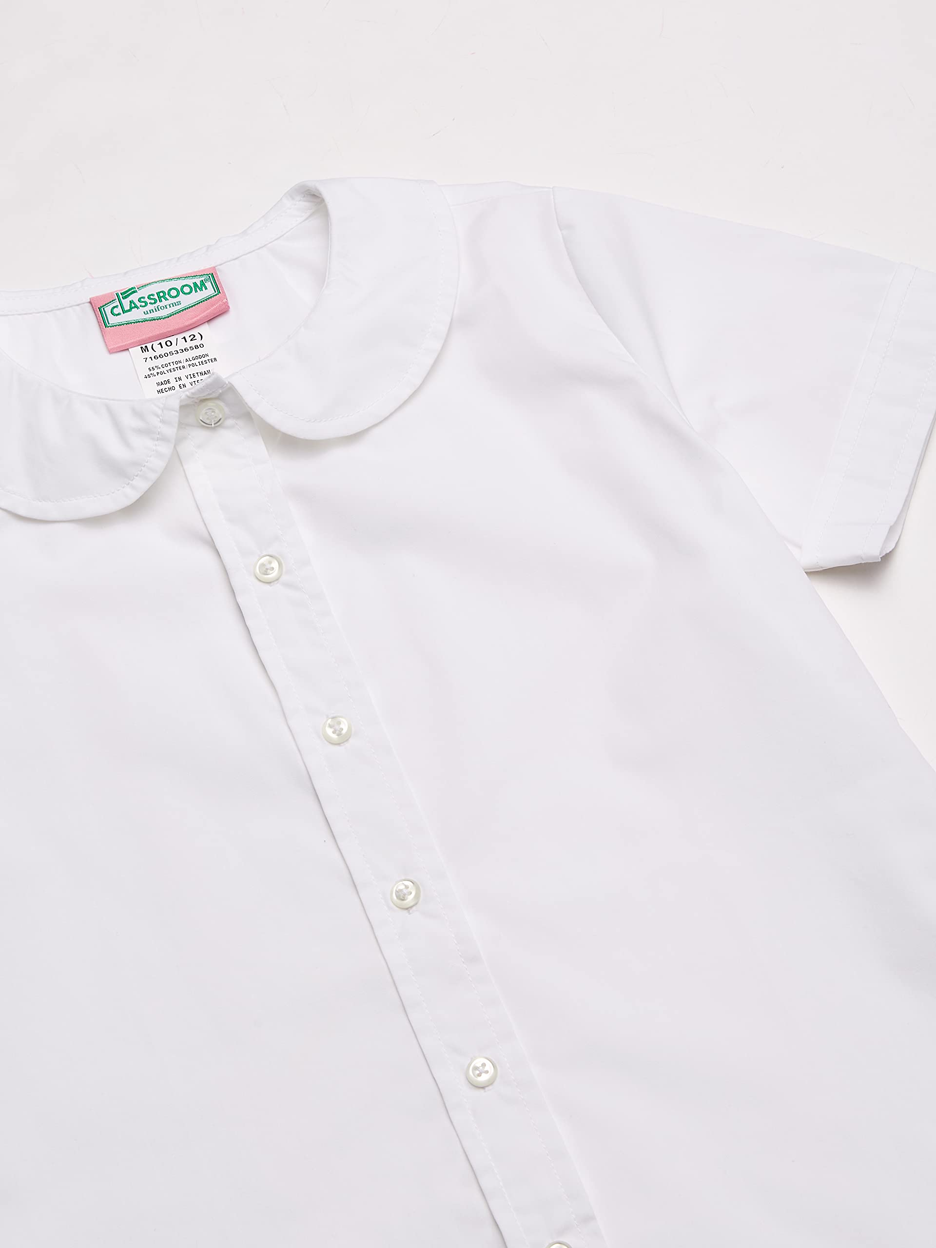 Classroom Uniforms Girls Short Sleeve Peter Pan Collar Blouse, White Button Front School Uniform Shirt