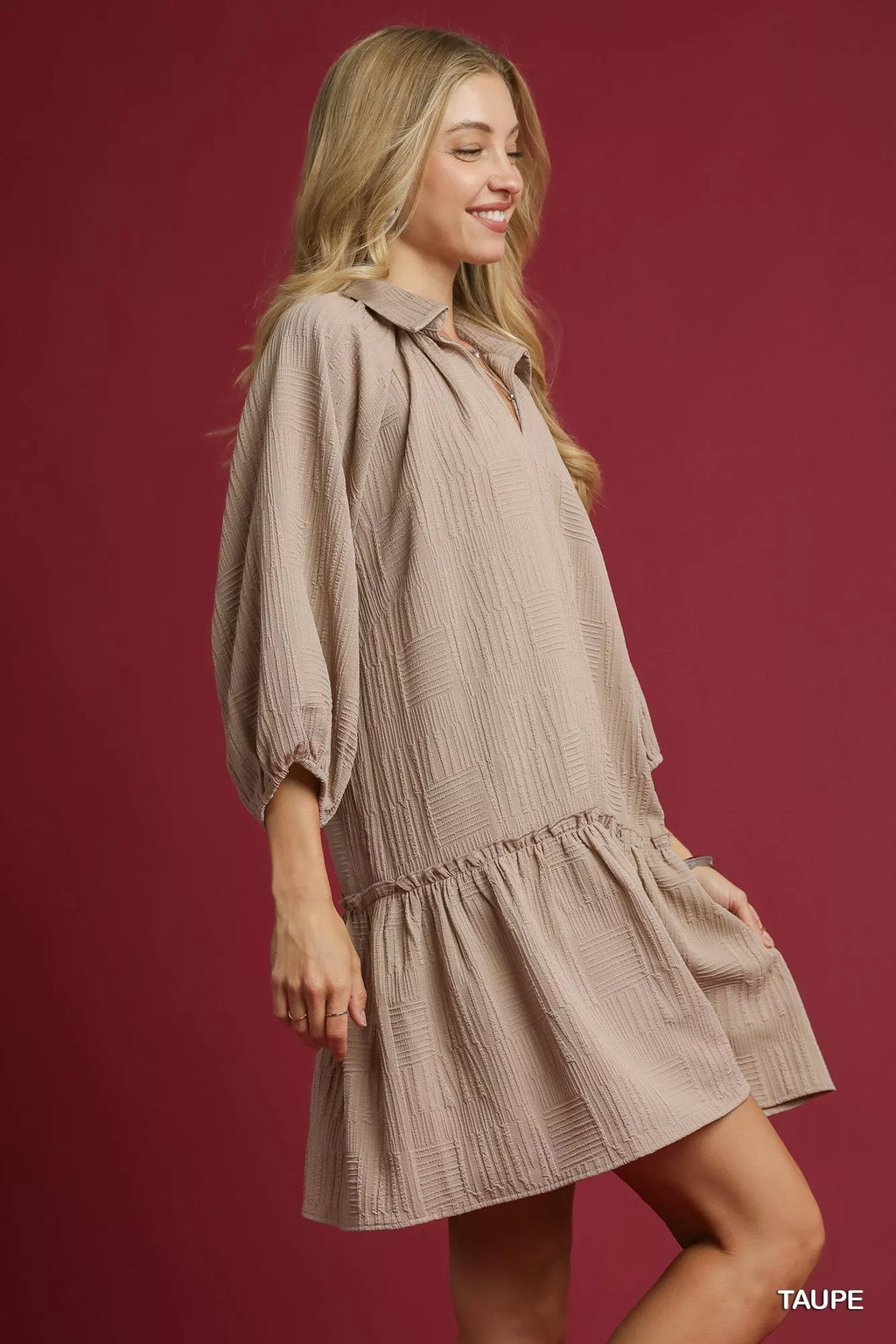 Umgee V-Neck Tiered Mini Dress