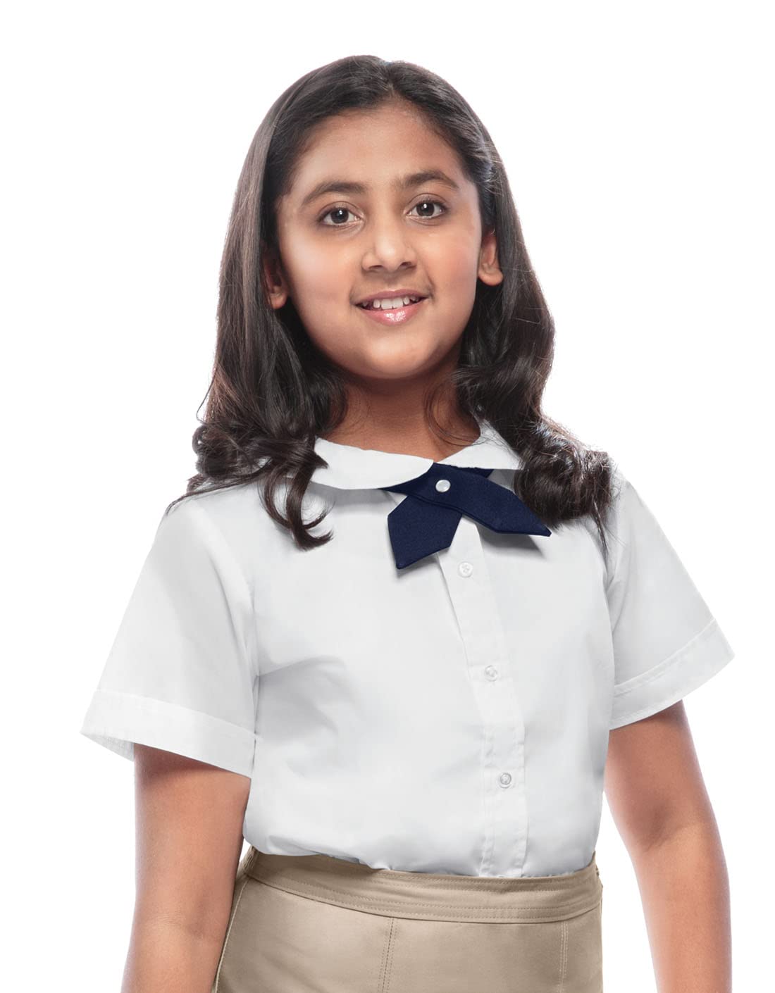 Classroom Uniforms Girls Short Sleeve Peter Pan Collar Blouse, White Button Front School Uniform Shirt
