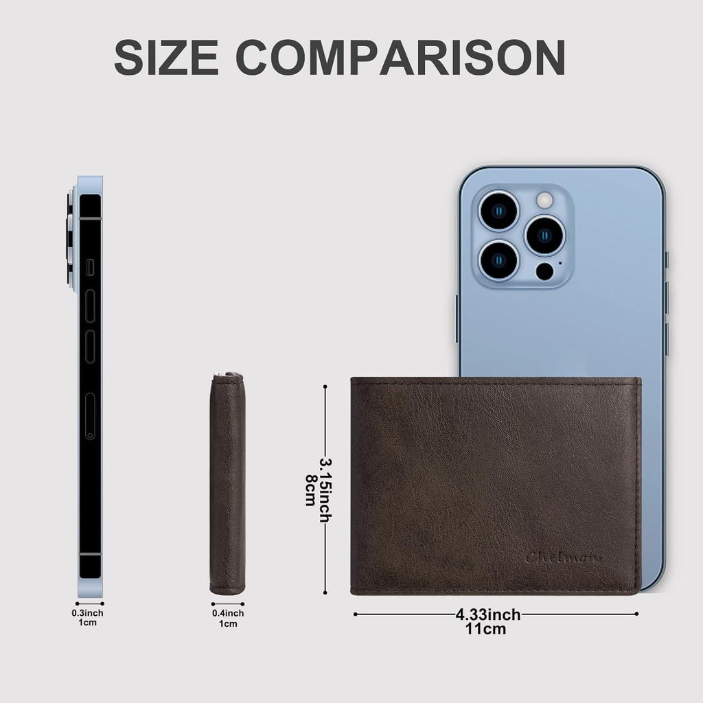 Chelmon Slim Wallet for Men ID Window with RFID Blocking Front Pocket Minimalist Bifold Bussiness Card Holder Gift for Men