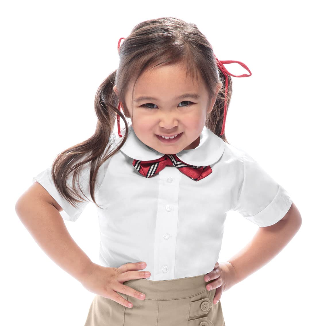 Classroom Uniforms Girls Short Sleeve Peter Pan Collar Blouse, White Button Front School Uniform Shirt