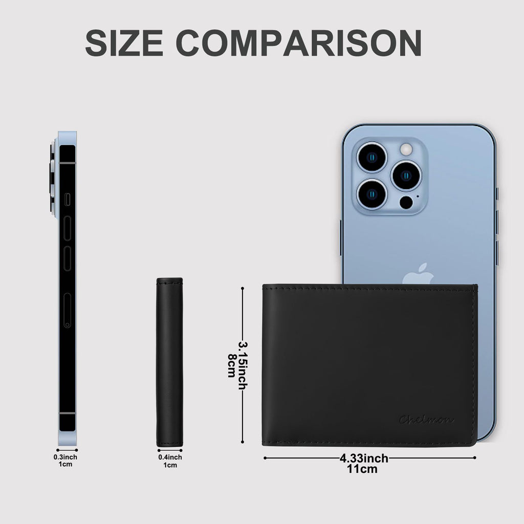 Chelmon Slim Wallet for Men ID Window with RFID Blocking Front Pocket Minimalist Bifold Bussiness Card Holder Gift for Men