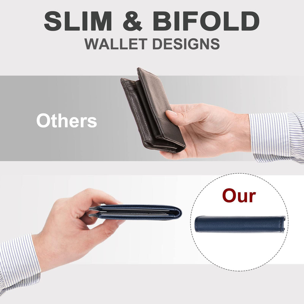 Chelmon Slim Wallet for Men ID Window with RFID Blocking Front Pocket Minimalist Bifold Bussiness Card Holder Gift for Men