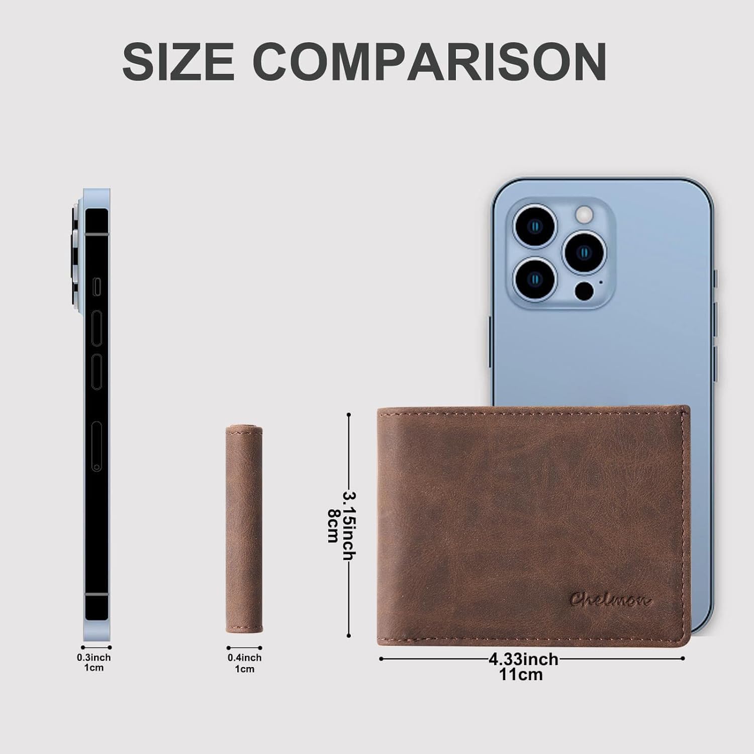 Chelmon Slim Wallet for Men ID Window with RFID Blocking Front Pocket Minimalist Bifold Bussiness Card Holder Gift for Men