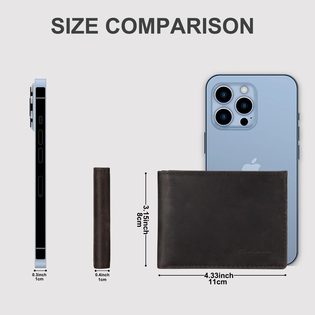 Chelmon Slim Wallet for Men ID Window with RFID Blocking Front Pocket Minimalist Bifold Bussiness Card Holder Gift for Men