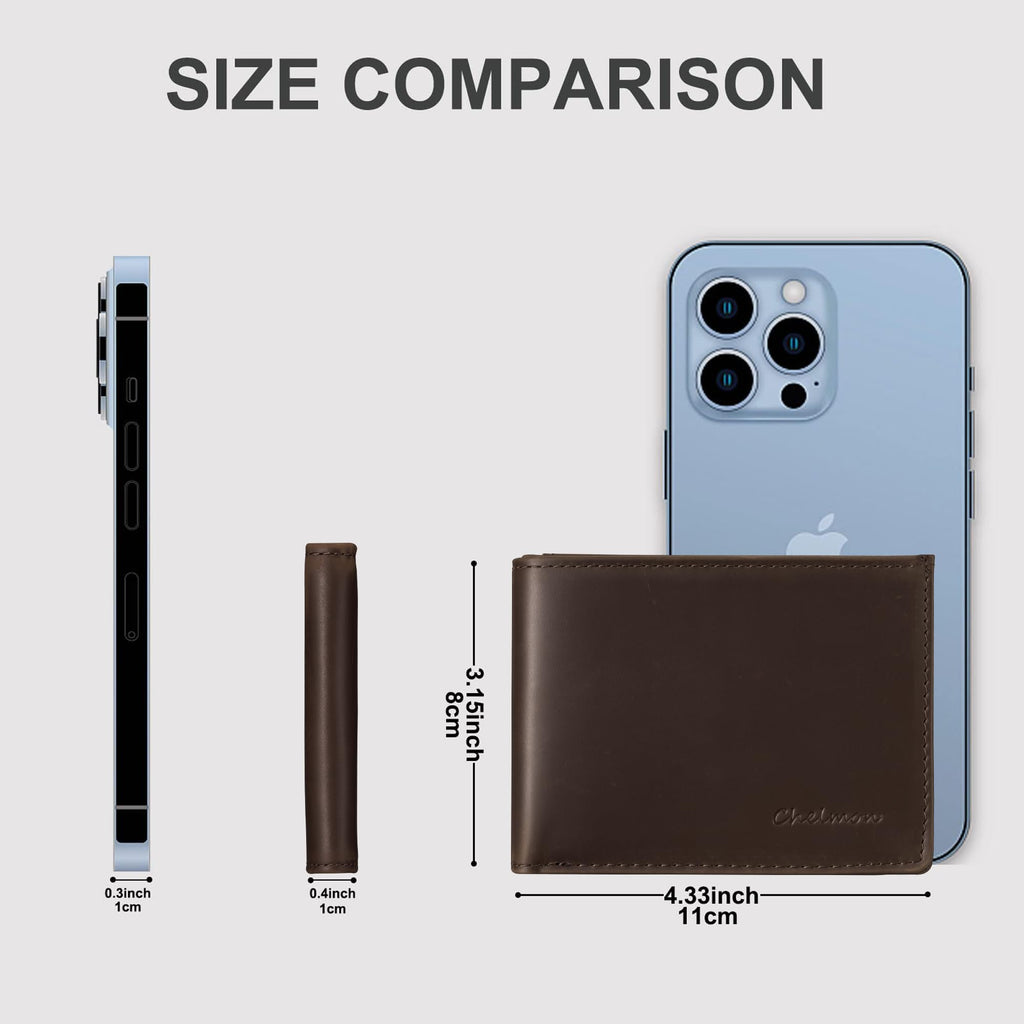 Chelmon Slim Wallet for Men ID Window with RFID Blocking Front Pocket Minimalist Bifold Bussiness Card Holder Gift for Men