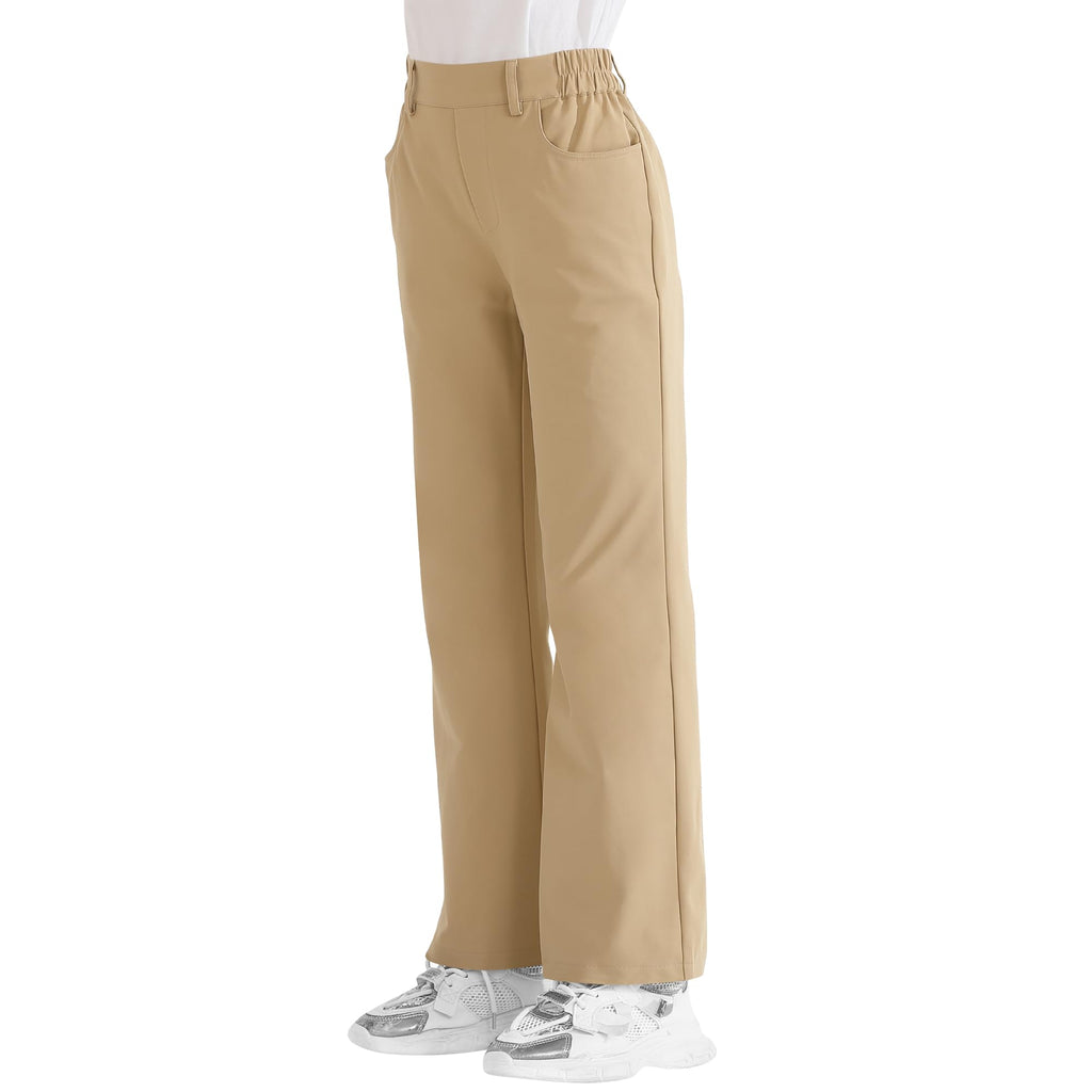 Girls Flare Dress Pants, Bootcut School Uniform Slacks Size 6-15 Years | Half Elastic Waistband, Mock Fly, Belt Loops and Side Pockets for School Uniforms and Everyday Wear