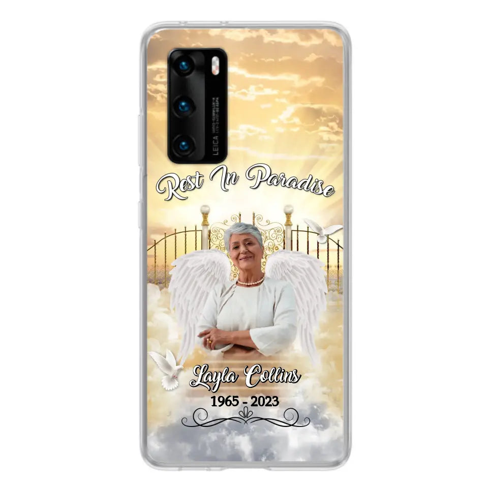 Funda de teléfono conmemorativa personalizada "Rest In Paradise" - Sube tu foto - Idea de regalo conmemorativo para la familia - Funda para Xiaomi/Oppo/Huawei