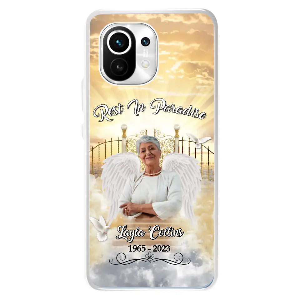 Funda de teléfono conmemorativa personalizada "Rest In Paradise" - Sube tu foto - Idea de regalo conmemorativo para la familia - Funda para Xiaomi/Oppo/Huawei