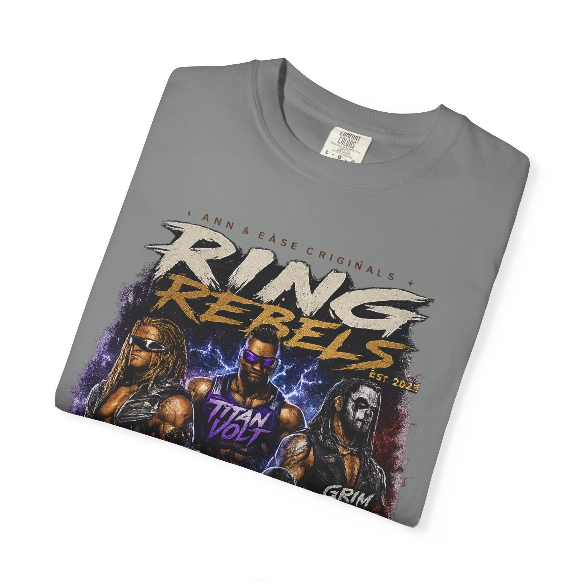 T-Shirt — Ring Rebels Graphic Tee (Rex Riot, Titan Bolt, Grim Havoc, King Vandal, Zero Mercy)