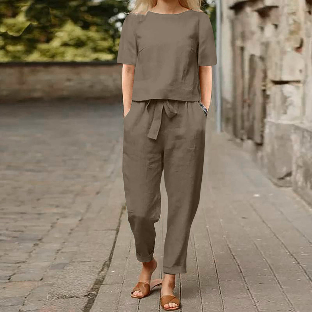 Wide-Leg Pants Two-Piece Set – Solid Color Casual Lounge Suit