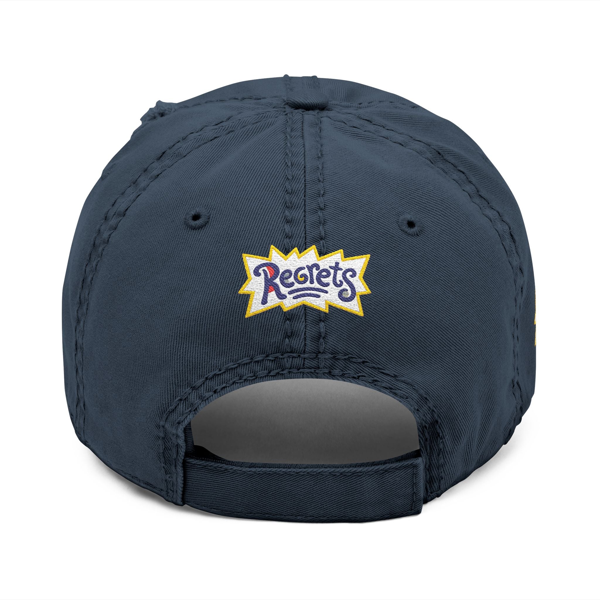 Distressed Embroidered 'Regrets' Dad Hat - Vintage Streetwear Cap