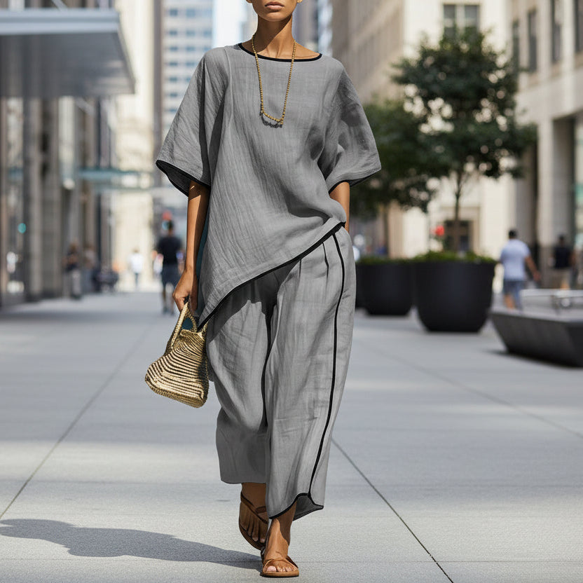 Women's Casual Resort Loose Short-Sleeve Top & Pants Set