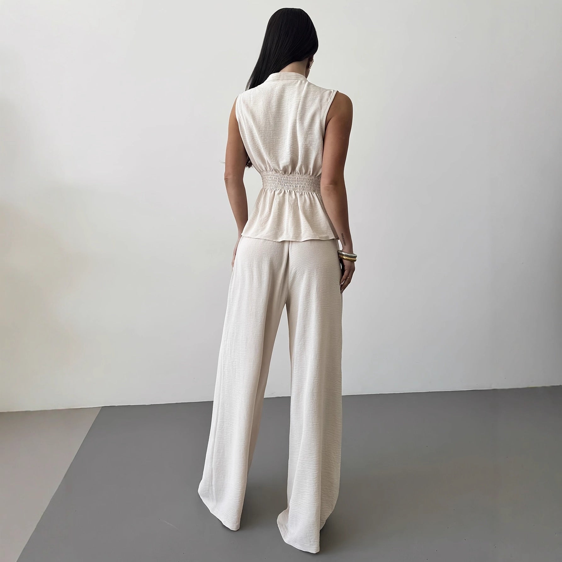 Women's Lace-Up V-Neck Vest & Pants Two-Piece Set – Elegant Commuter