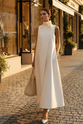 Elegant Sleeveless Long Dress – Stand Collar Office & Casual Dress