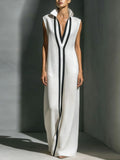 Women's V-Neck Color-Block Sleeveless A-Line Maxi Dress – 4 Colors XS–2XL