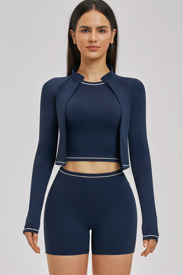 Conjunto de 3 piezas de chaqueta, top corto y pantalón corto Unbound