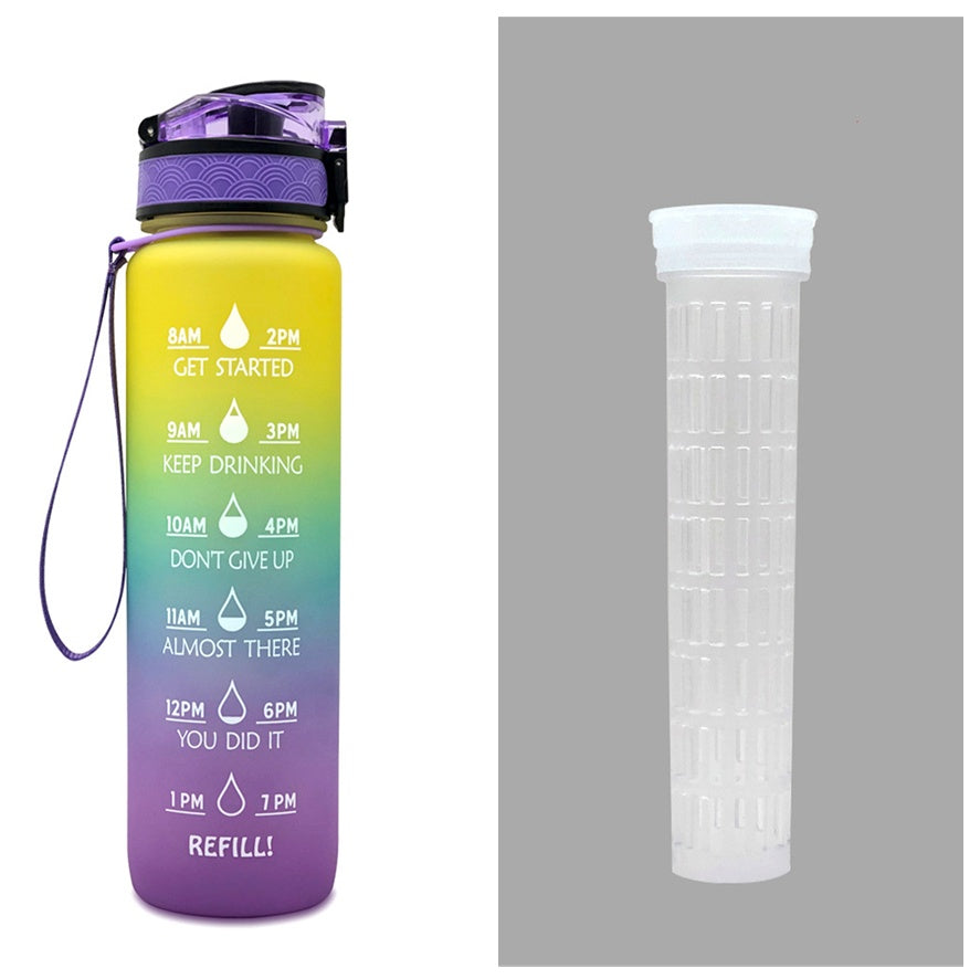 Botella de agua Tritan de 1L con marcador de tiempo, tapa rebotante, botella motivacional, taza a prueba de fugas para ciclismo, botellas para deportes y fitness.