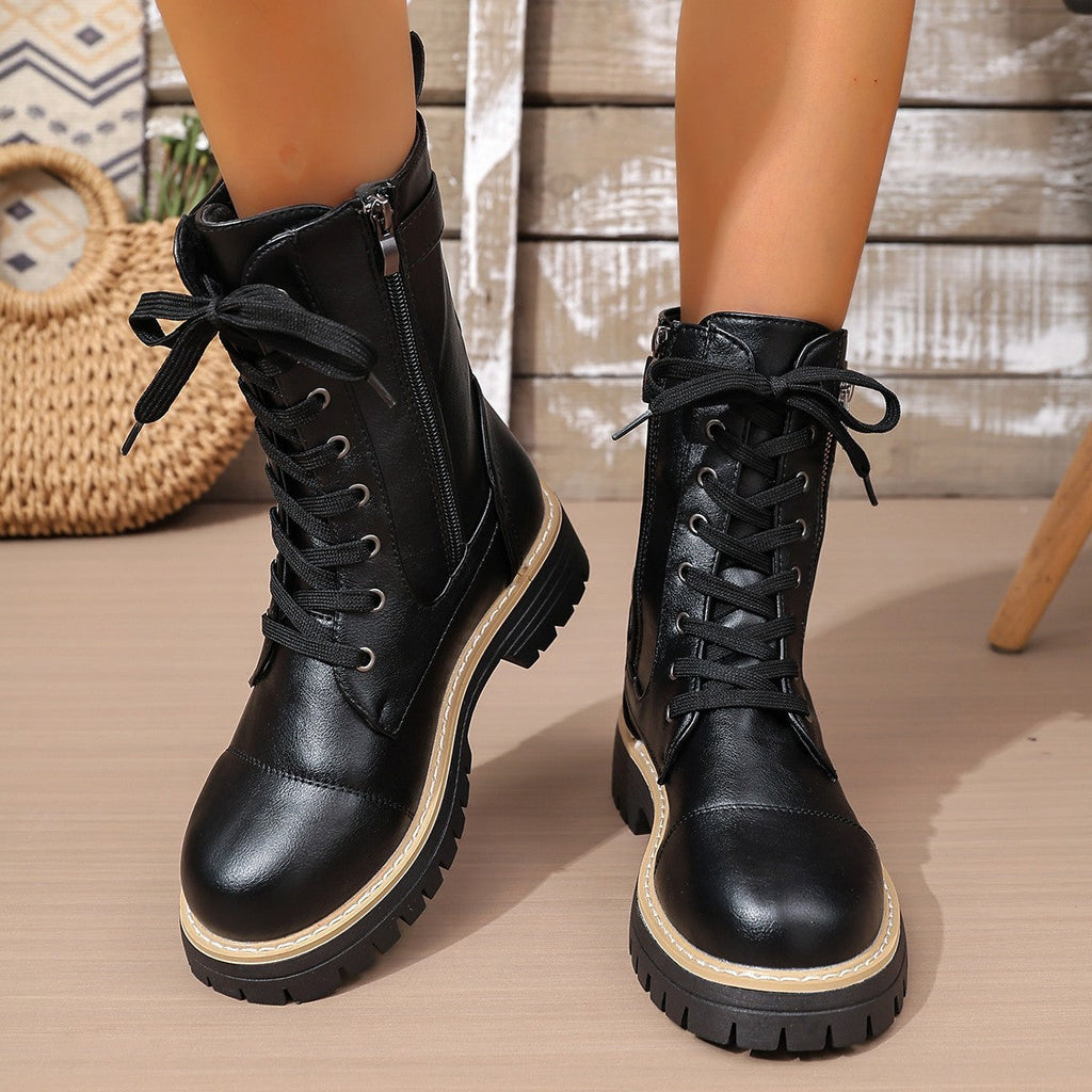 Women’s Solid Color Low Heel Mid Boots — Stylish Everyday Mid Boots