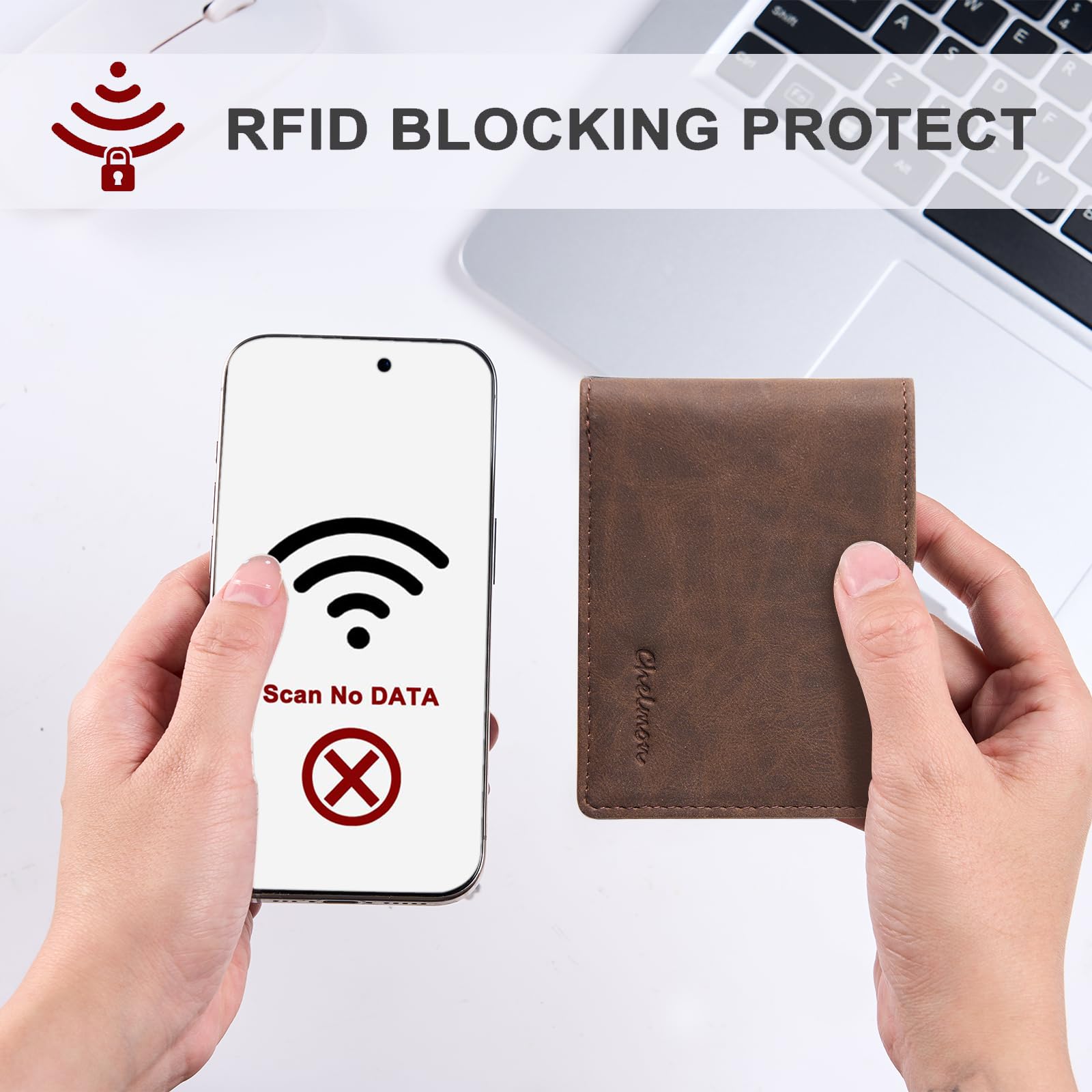 Chelmon Slim Wallet for Men ID Window with RFID Blocking Front Pocket Minimalist Bifold Bussiness Card Holder Gift for Men