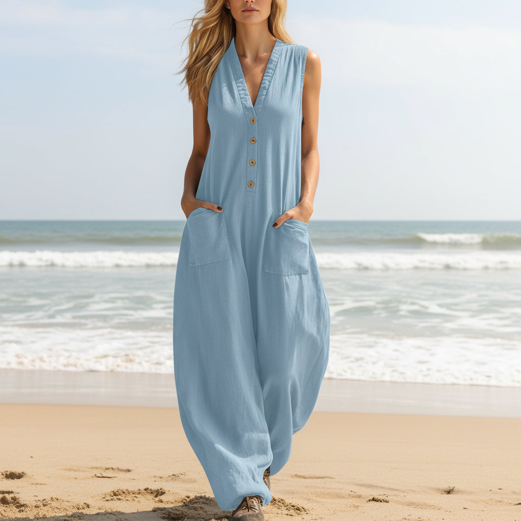 Women's Sleeveless Wide-Leg Jumpsuit with Pockets
