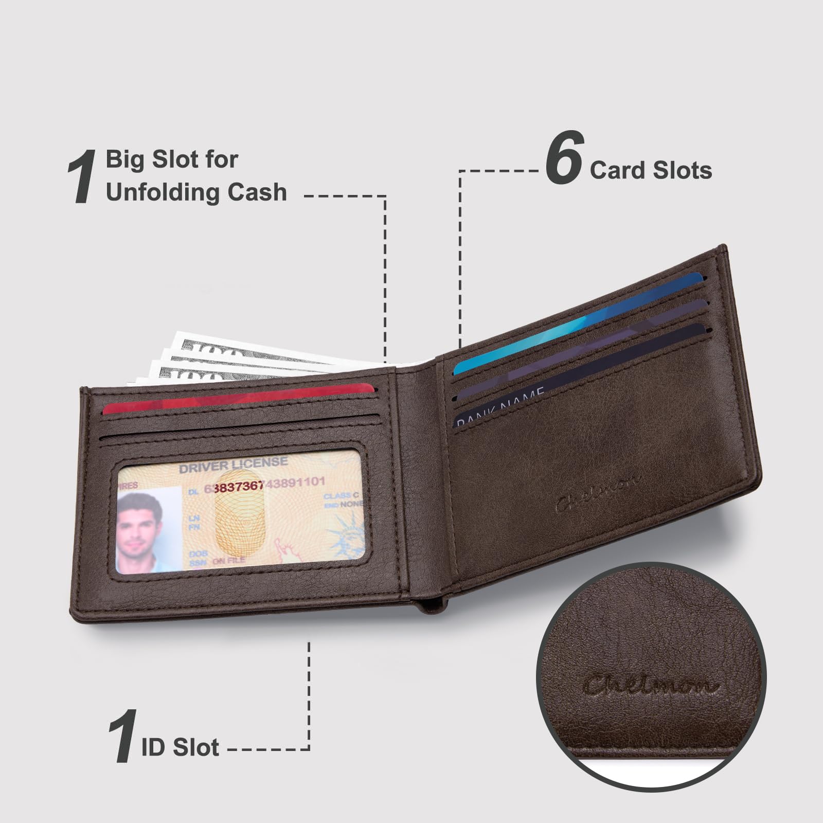 Chelmon Slim Wallet for Men ID Window with RFID Blocking Front Pocket Minimalist Bifold Bussiness Card Holder Gift for Men