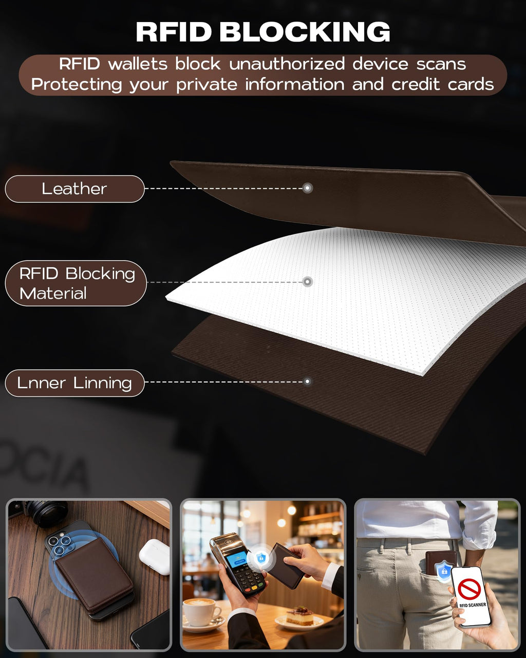 GNDR Wallet For Men Bifold Black RFID Blocking Slim Faux Leather Wallets Card Holder Front Pocket Minimalist Men Accessories With Gift Box
