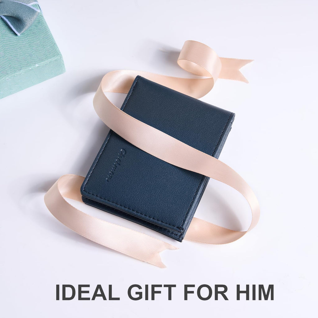 Chelmon Slim Wallet for Men ID Window with RFID Blocking Front Pocket Minimalist Bifold Bussiness Card Holder Gift for Men