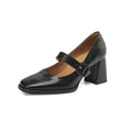 Women's Sheepskin Mary Jane Heels – Square Toe Chunky Heel Buckle Pumps