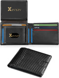 Men's Ultra Thin Wallet Leather RFID Blocking Bifold Stylish Wallet with Slim Minimalist Front Pocket 2 ID Windows (Carbon Black&Black)