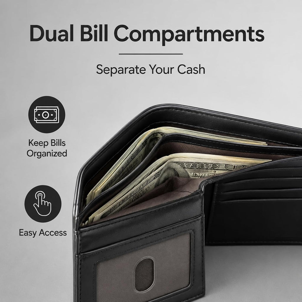 GNDR Wallet For Men Bifold Black RFID Blocking Slim Faux Leather Wallets Card Holder Front Pocket Minimalist Men Accessories With Gift Box