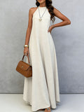 Women's Ice Silk Crinkle Sleeveless Swing Maxi Dress