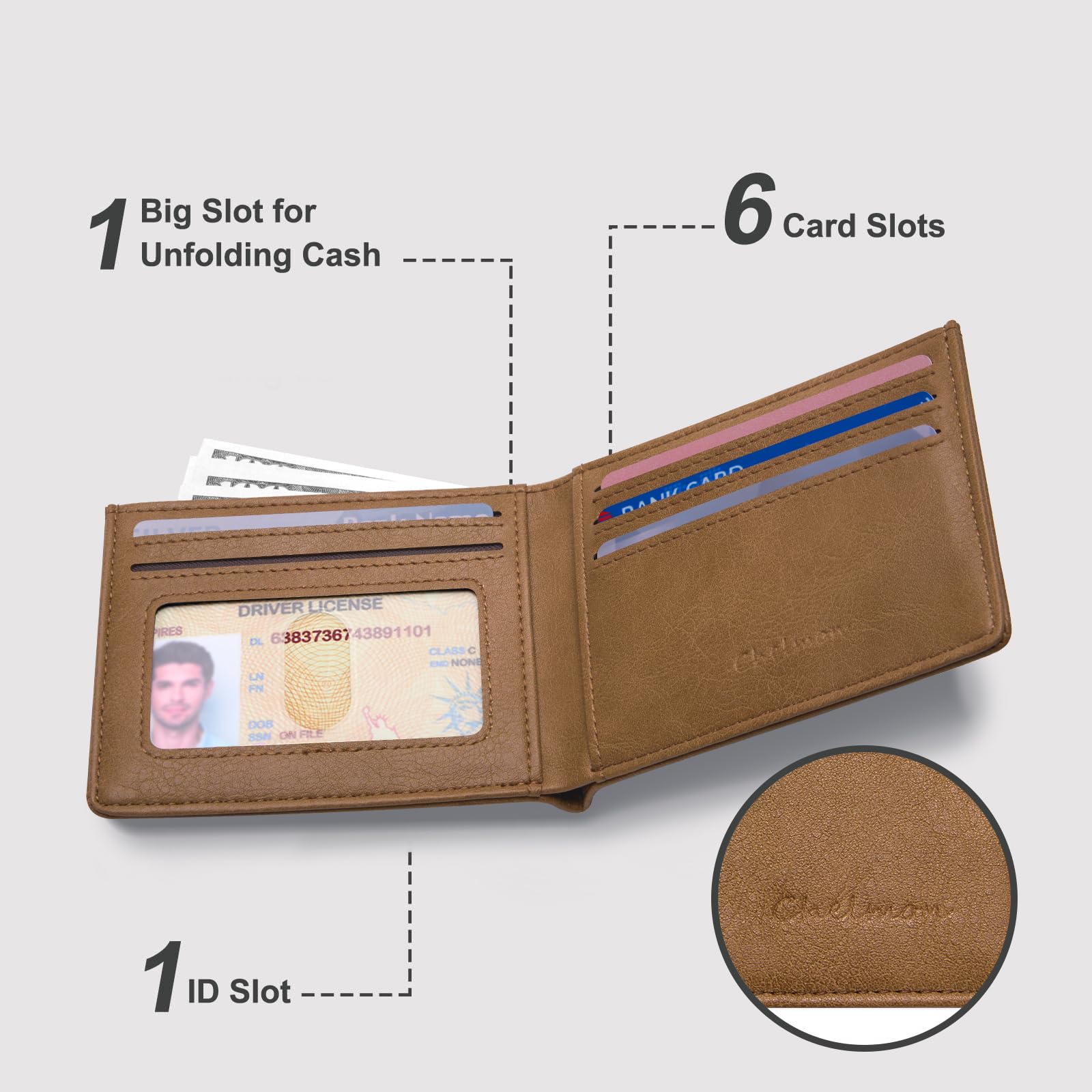 Chelmon Slim Wallet for Men ID Window with RFID Blocking Front Pocket Minimalist Bifold Bussiness Card Holder Gift for Men