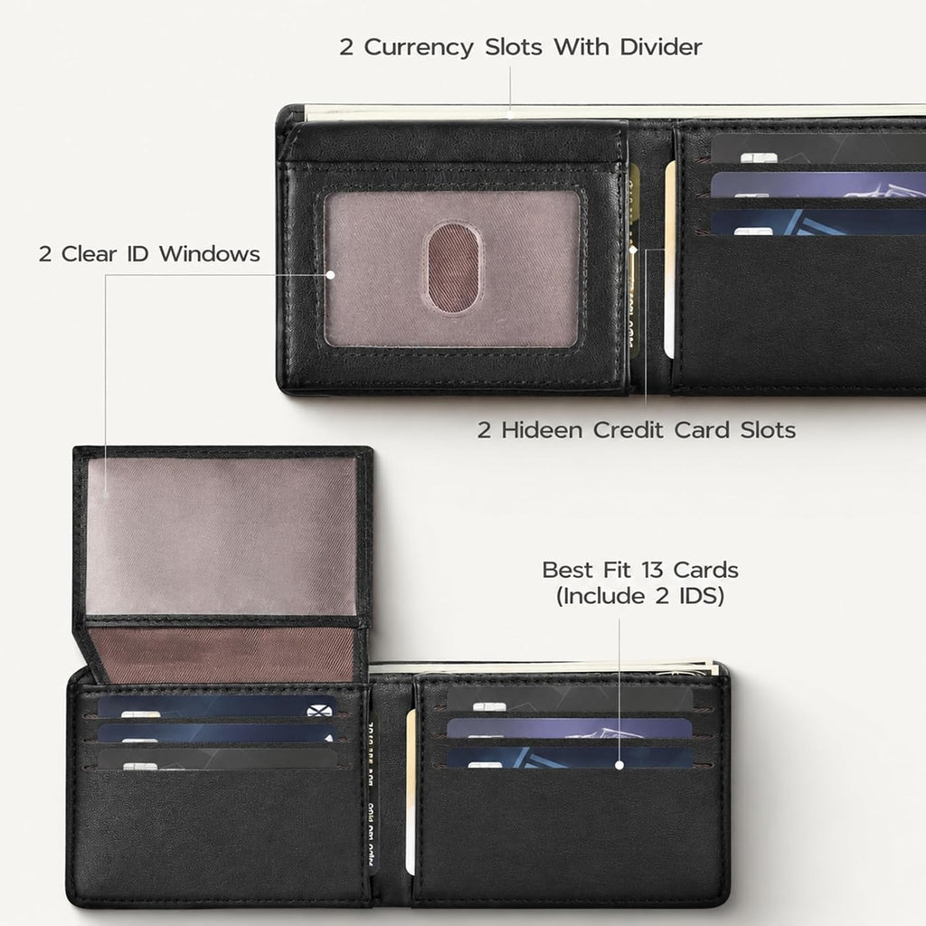 GNDR Wallet For Men Bifold Black RFID Blocking Slim Faux Leather Wallets Card Holder Front Pocket Minimalist Men Accessories With Gift Box