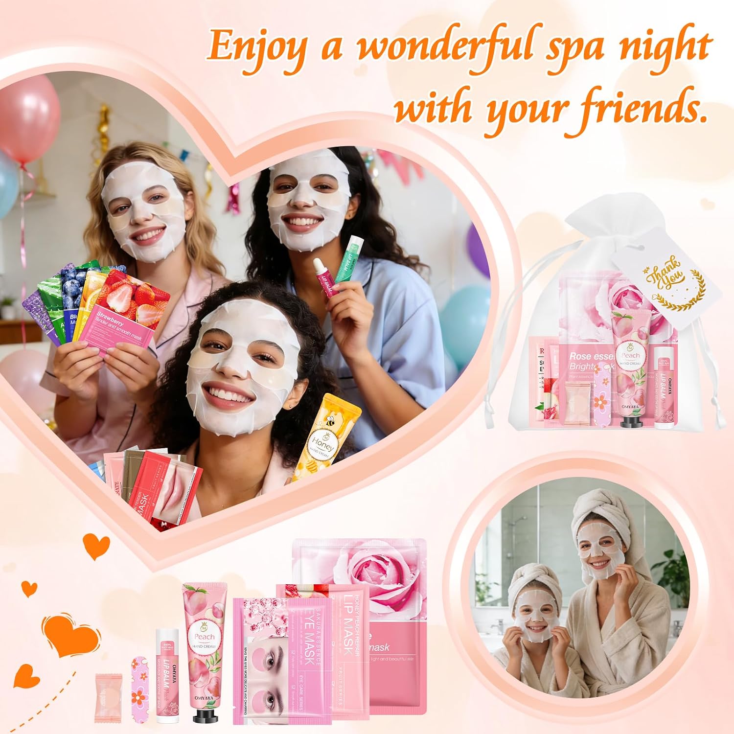 60PCS Bulk Gifts for Women, Spa Party Supplies with Face Masks Skincare, Under Eye Patches, Hand Cream, Lip Balm, Lip Mask, Nail Files, Spa Party Favors for Bridal Wedding Birthday Sleepover Party