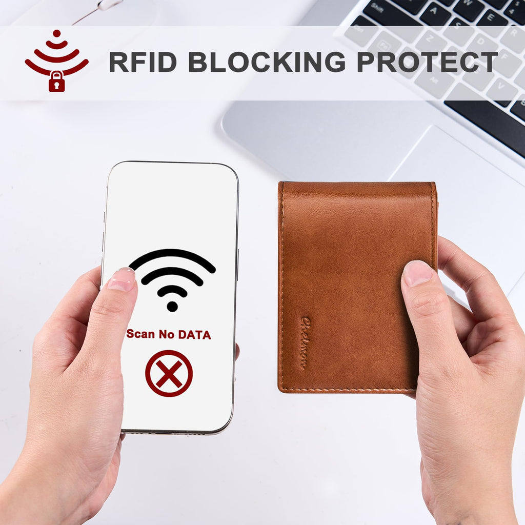 Chelmon Slim Wallet for Men ID Window with RFID Blocking Front Pocket Minimalist Bifold Bussiness Card Holder Gift for Men