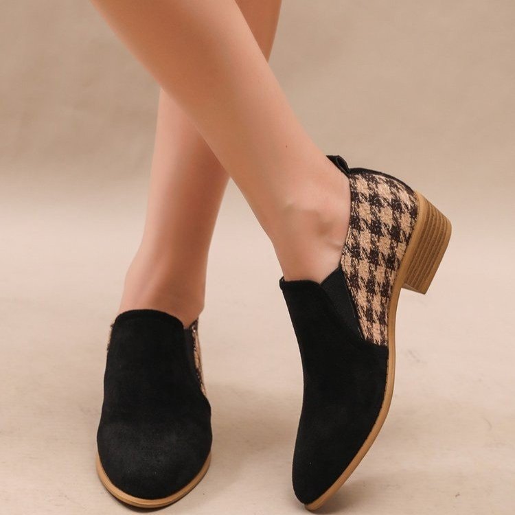 Women's Retro Color-Block Slip-On Heels – Round Toe Mid Heel Dress Shoes