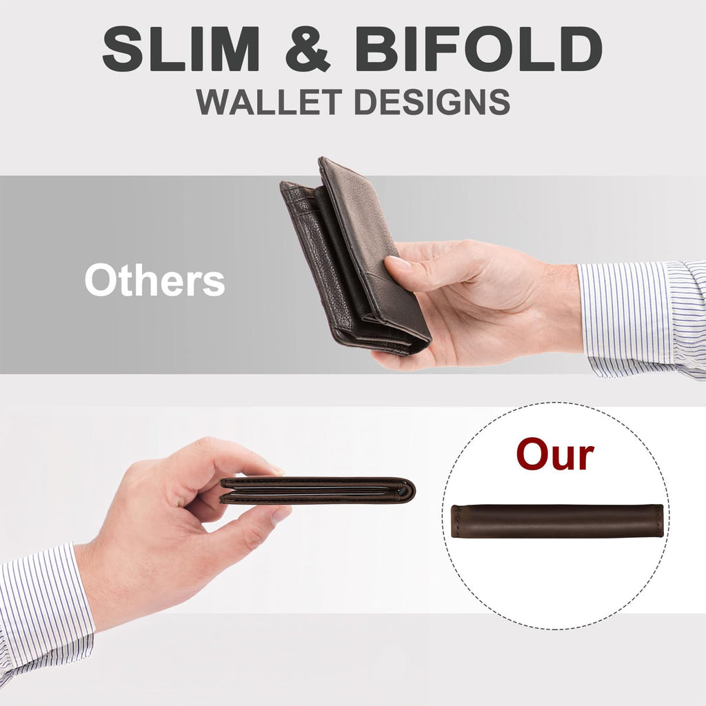 Chelmon Slim Wallet for Men ID Window with RFID Blocking Front Pocket Minimalist Bifold Bussiness Card Holder Gift for Men