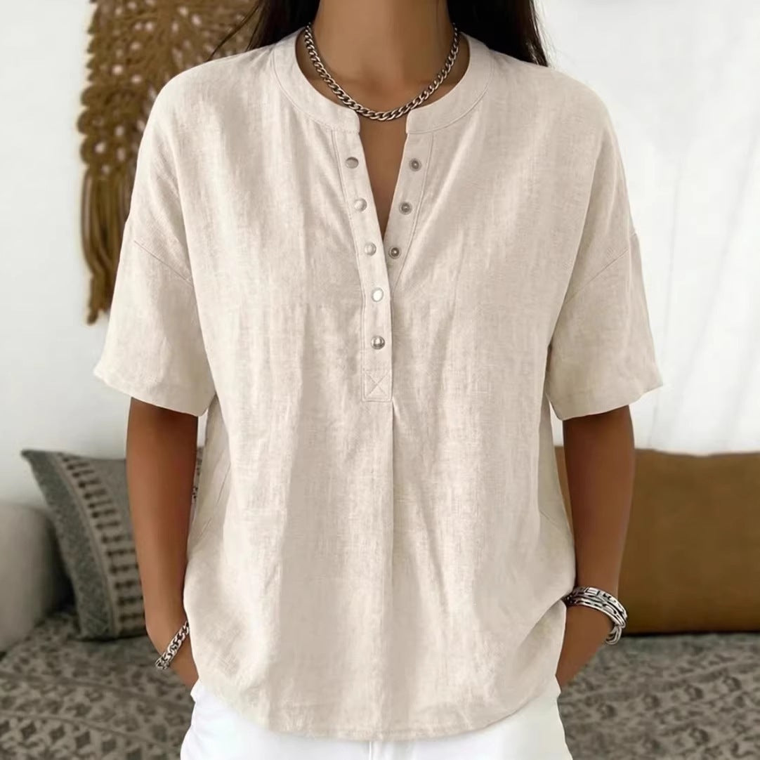 Women's Solid Color Loose-Fit Short-Sleeve Pullover Top