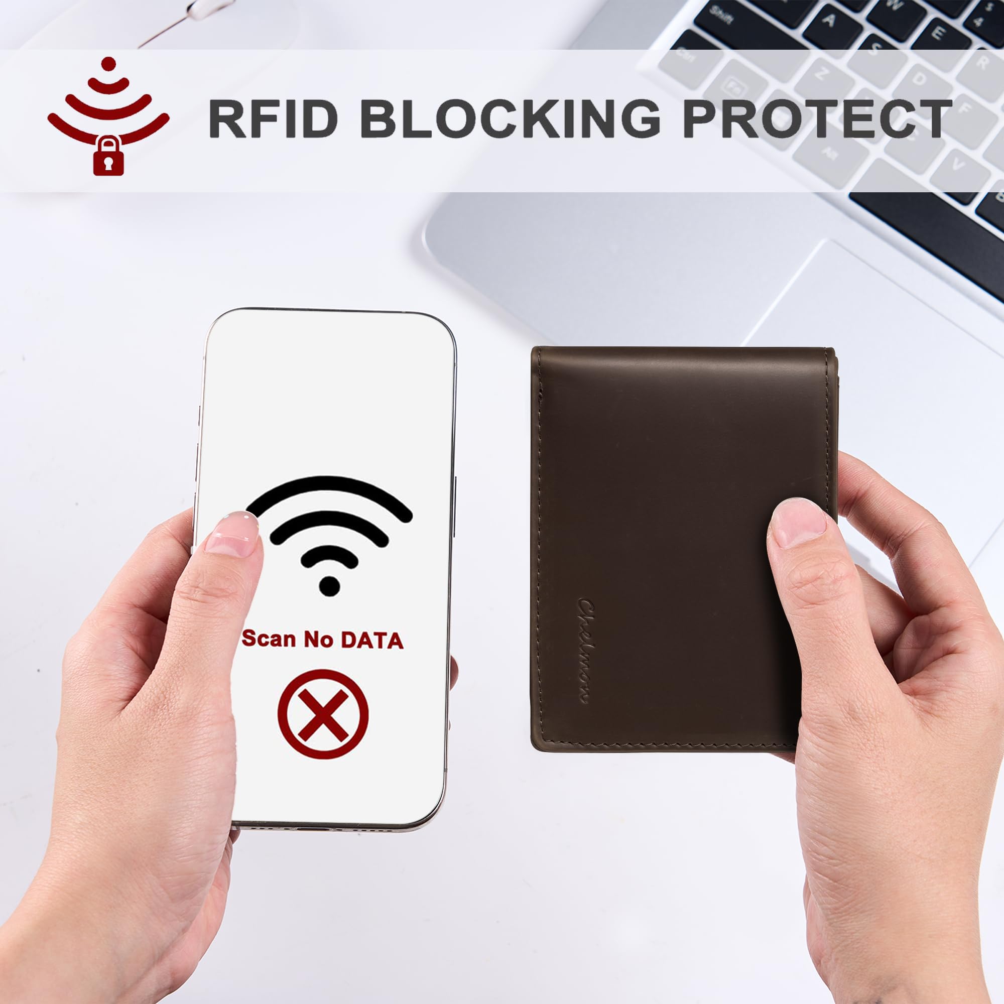 Chelmon Slim Wallet for Men ID Window with RFID Blocking Front Pocket Minimalist Bifold Bussiness Card Holder Gift for Men