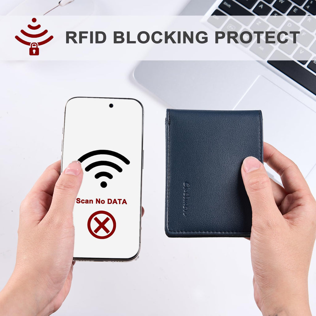 Chelmon Slim Wallet for Men ID Window with RFID Blocking Front Pocket Minimalist Bifold Bussiness Card Holder Gift for Men