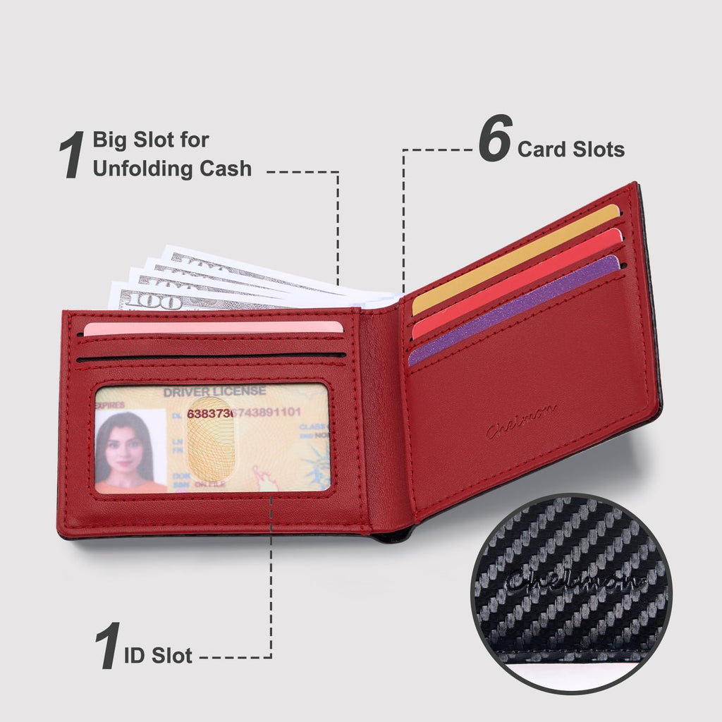 Chelmon Slim Wallet for Men ID Window with RFID Blocking Front Pocket Minimalist Bifold Bussiness Card Holder Gift for Men