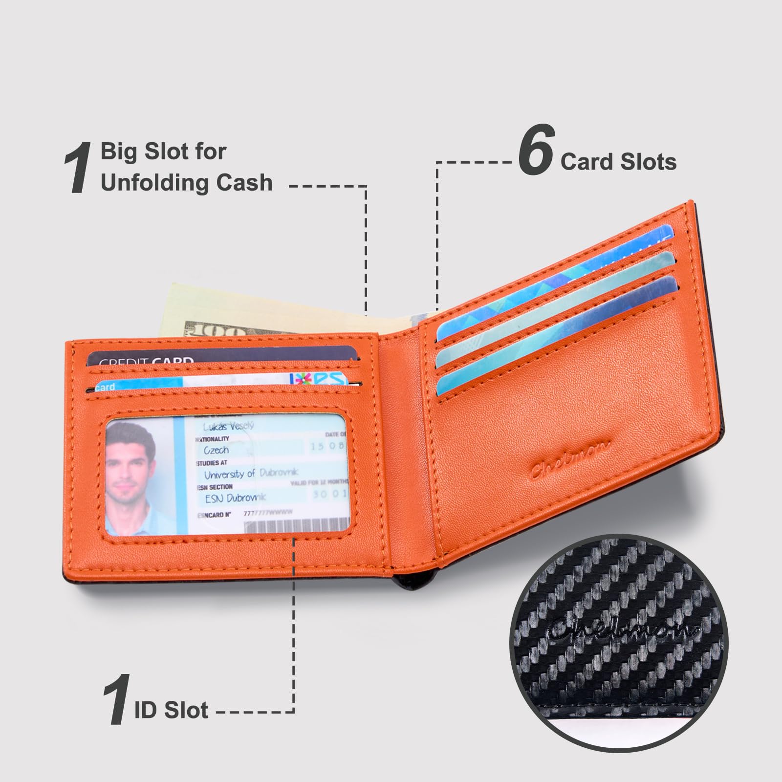Chelmon Slim Wallet for Men ID Window with RFID Blocking Front Pocket Minimalist Bifold Bussiness Card Holder Gift for Men