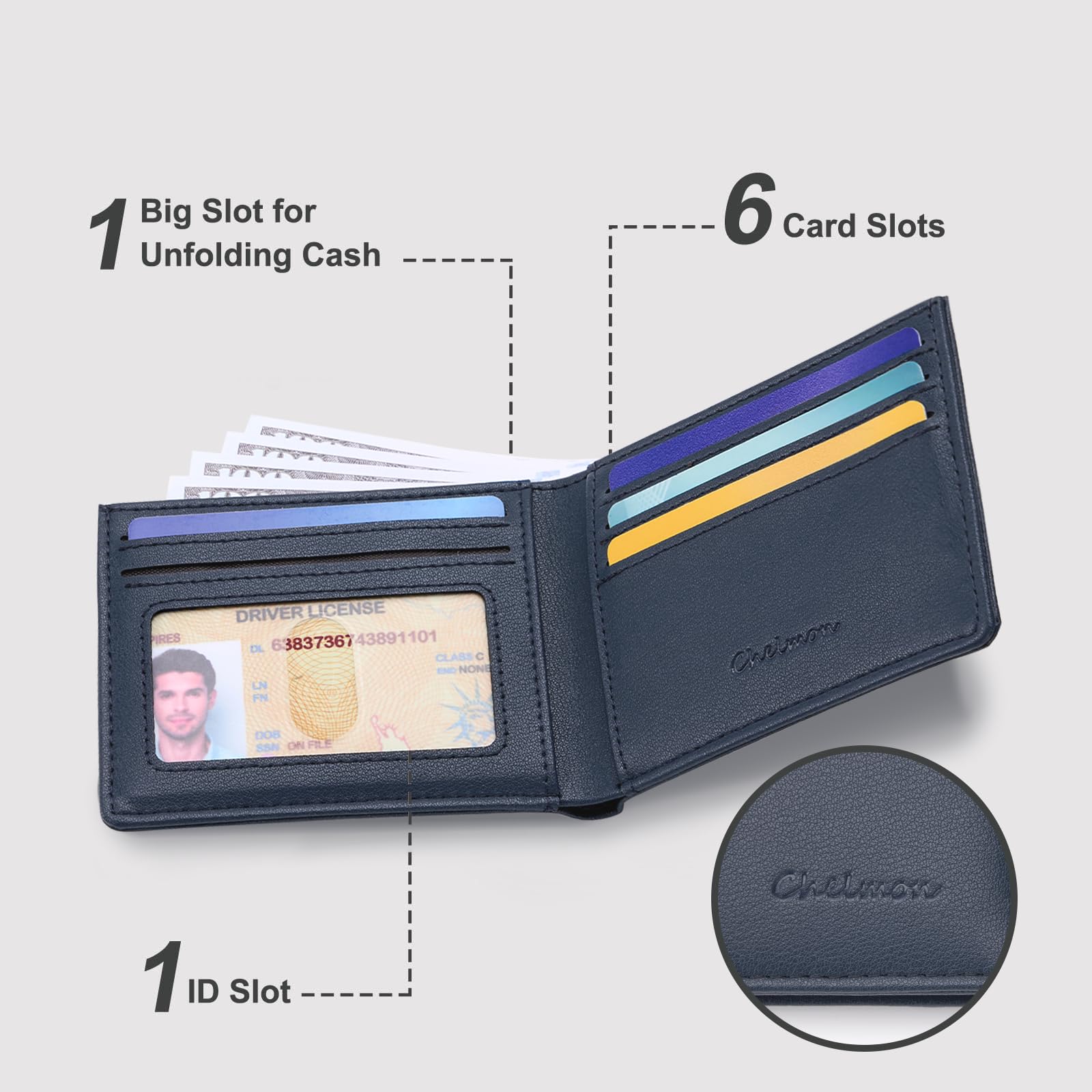 Chelmon Slim Wallet for Men ID Window with RFID Blocking Front Pocket Minimalist Bifold Bussiness Card Holder Gift for Men