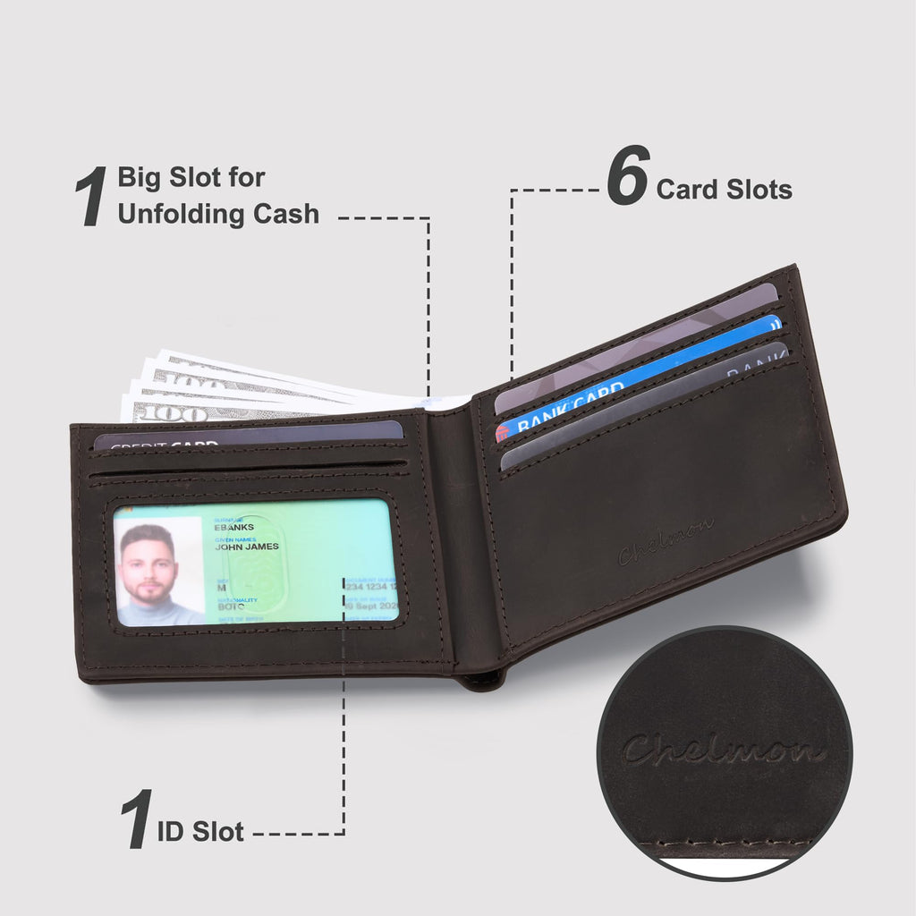 Chelmon Slim Wallet for Men ID Window with RFID Blocking Front Pocket Minimalist Bifold Bussiness Card Holder Gift for Men